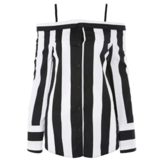 TOPSHOP Black & White Stripe Off-Shoulder Blouse - Picture 2 of 4